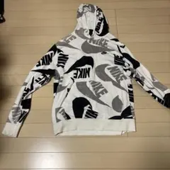 NIKE ナイキ ビッグスウッシュ 総柄 刺繍ロゴ パーカー ホワイト Lサイズ