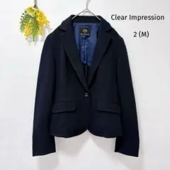 美品★クリアインプレッション テーラードジャケット サイズ2 ネイビー 綿混