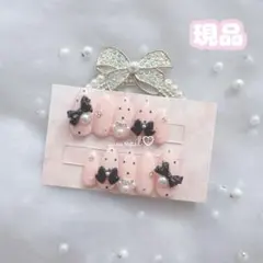 【現品】ネイルチップ ドットネイル 量産型 フレンチガーリー ピンク