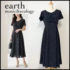 【未使用に近い】アースミュージック＆エコロジー ロングワンピース 花柄 ブラック