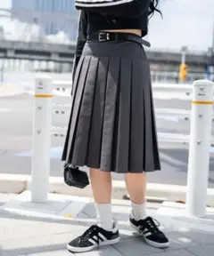 WEGO/ベルト付プリーツミドルスカート