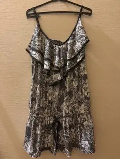 ROYALPARTY 白黒レース柄フリルノースリーブワンピース サロペ美品送料込