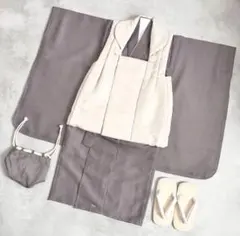 ブラウンチェック　七五三 3歳 着物　被布セット　男の子　95cm〜100cm