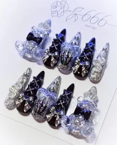 【No.003】ネイルチップ　地雷系量産型サブカルゴシックゴテゴテゴスロリ 黒