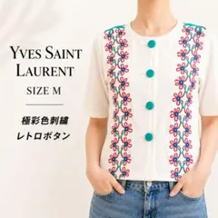 YVES SAINT LAURENT 刺繍トップス M 花柄 半袖 日本製のサムネイル