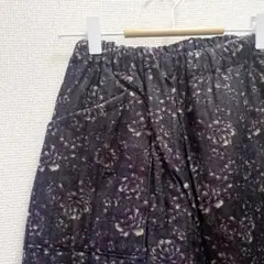 希少✨️ダークグレー 花柄 ワイドパンツ 大人女子 一点もの フラワー 女性用