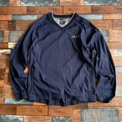 シ*ク様 adidas ゴルフ ナイロンプルオーバー L 紺 ゆるダボビッグシル