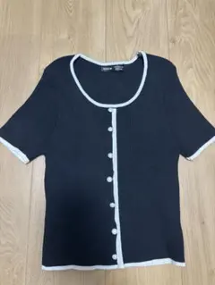 SHEIN 半袖ニットカーディガン バイカラーのサムネイル