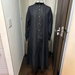 黒 長袖 シャツワンピース Aライン