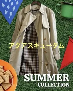 ベージュ トレンチコート チェック裏地　極上アクアスキュータム　レディースＬ