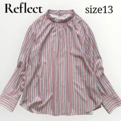 Reflect 大きいサイズ13号　スタンドカラーストライプブラウス　ピンク