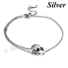 アンクレット メンズ レディース ステンレス ジルコニア 2連リング シルバー