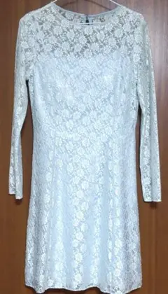 水色 花柄 レースのフォーマルワンピース