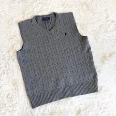 極美品　現行　ポロラルフローレン　ケーブルニットベスト　グレー　ポニー刺繍　L