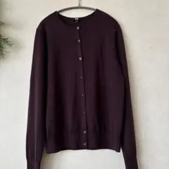 ユニクロ　メリノクルーネックカーディガン　Mサイズ　パープル