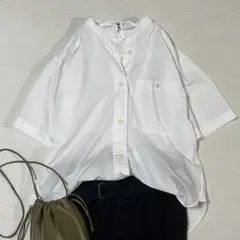 極美品 MHL. バンドカラー シャツ コットン ラミー 麻 ポプリン M~Lのサムネイル