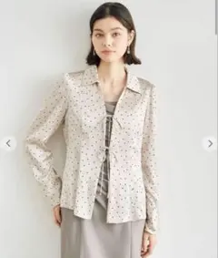 【新品】COCO DEAL/ドットプリントワッシャーサテンリボンシャツのサムネイル