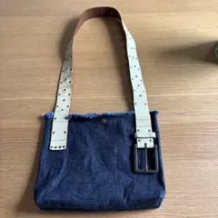 ハンドメイド　デニム　ショルダー　バッグ　サコッシュ　リメイク　革　ベルト