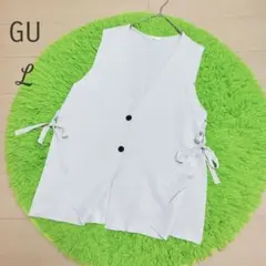 GU ダブルジャカードニットジレ ベスト L ナチュラル ホワイトベージュ