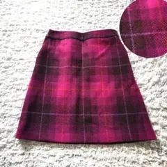 マッキントッシュフィロソフィー×ハリスツイード　チェック　ウールスカート　ピンク