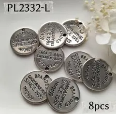 【PL2332-L】英字プレート メタルチャーム 丸形 19mm 8個