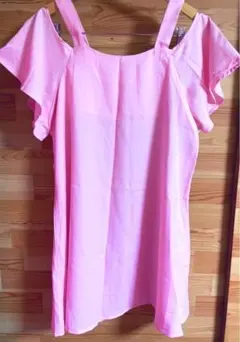 ワンピース オフショルダー 肩出し 無地 ピンク フリーサイズ