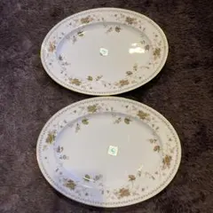 Noritake 花柄金縁 オーバル皿×②枚／ノリタケ