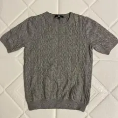 ユニクロ　 ケーブルニット クルーネック半袖　M グレー