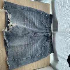 デニム ミニスカ風ショートパンツ キュロット ダメージ フリンジ