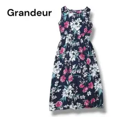 Grandeir ワンピース　ロング　ノースリーブ　Ｆ　ネイビー　総花柄
