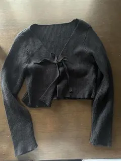リボン付き黒クロップドカーディガン SHEIN