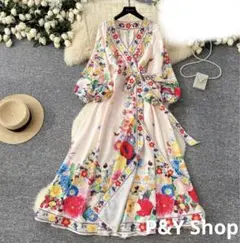 春夏コーデ❤️レディース　Vライン　長袖　ロング丈ワンピース　エレガント