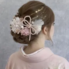 ダリアピンク♡金箔付♡髪飾り ヘッドドレス 前撮り 成人式 卒業式 七五三