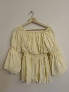 オフショルダー五分袖ブラウス M 薄い黄色