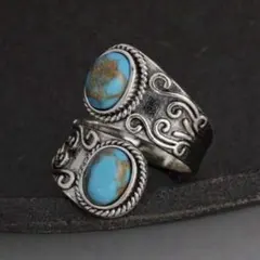 ヴィンテージ　ターコイズ　オープンリング　指輪　調節可能　シルバー　トルコ石