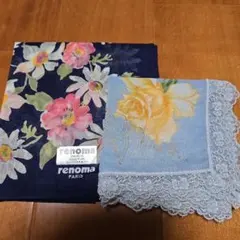 renoma・NINA RICCI 花柄 レディースハンカチ 2枚セット