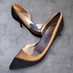 【銀座かねまつ】上質スエード バイカラー ジップパンプス 23.5