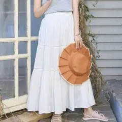 新品　FREAK'S STORE インドティアードマキシスカート　ホワイト