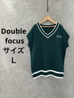 Double focus/Ｌ/ダークグリーン Vネック ニットベスト