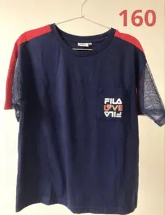 160 フィラ　メッシュ半袖Tシャツ　ネイビー　ハート　ラメ　ロゴ
