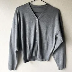 【KURICA】カーディガン 長袖 フリーサイズ グレー羽織 キレイめ Vネック