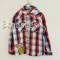 Branshes チェック柄長袖コットンシャツ（120）赤　青　アメカジ