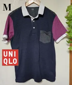 UNIQLO ユニクロ ドライ カノコ ポロシャツ ボーダー ネイビー M