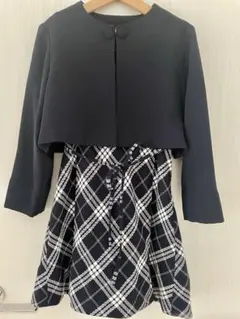 組曲 キッズLサイズ ネイビー チェック柄 ボレロ&ワンピースセット