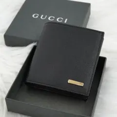 未使用品　箱付き　GUCCI グッチ　二つ折り財布　折りたたみ　レザー　ブラック