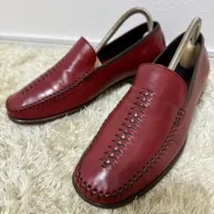 美品✨ コールハーン　ローファー　ドライビングシューズ　編み込み　レザー　レッド