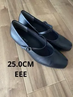 25.0 EEE ブラック アシックス レディワーカー パンプス 低ヒール