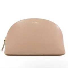 FURLA フルラ ポーチ レザー 三日月 ピンクベージュ ロゴ