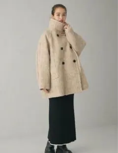 EMMEL REFINES＞EM ダブルボタン シャギー コート　ベージュ