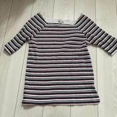 ストライプ 五分袖 ボートネック Tシャツ
